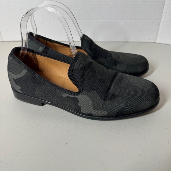 Duke + Dexter Black Camo Canvas Loafers Size 7 Handmade in England Slip-On Shoes - Picture 5 of 11